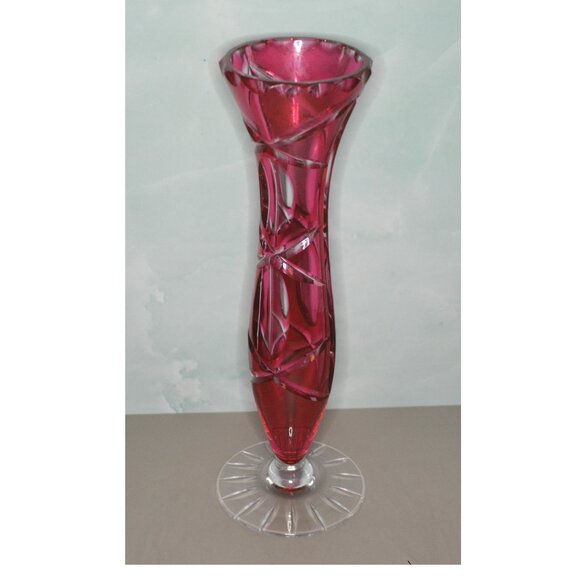 Flashed Red Art Glass Vase Decorative Stem Flowers And Room Decor - Picture 2 of 5